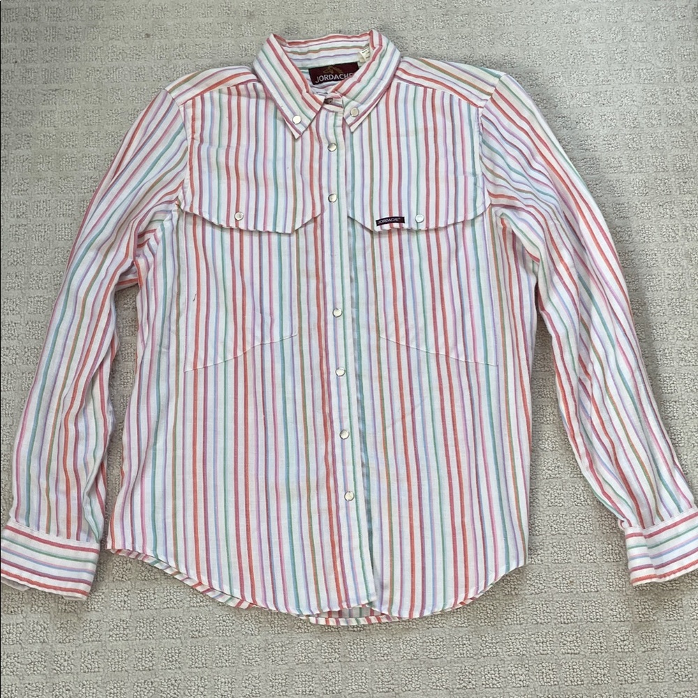 Vintage Jodache Striped Button Down Shirt - Rainbow